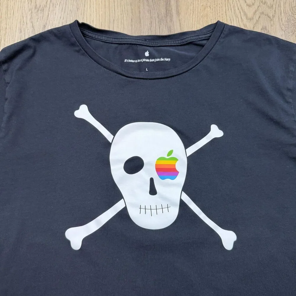 Apple Shirt Mens Large Black Pirate Skull It's Better To Be A Pirate Tee
